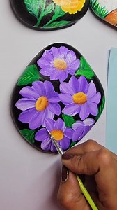 Beautiful Flowers Painting on Rock 💙🌼 #stonepainting #fblifestyle #rockpainting | Little Rocks