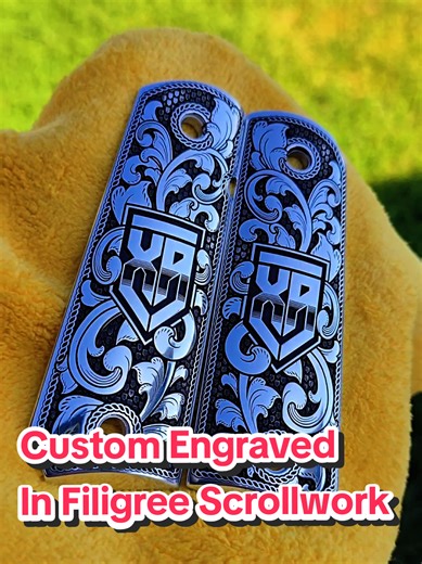 Custom Engraving in a Western Filigree Scrollwork design ina high polished finish. #westernstyle #westernjewelry #custommade #engraving #texasmade