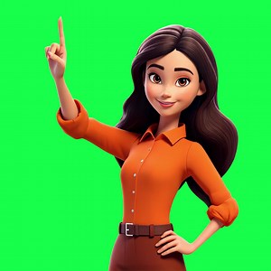 Asian woman pointing, 3d character animation, transparent 4K video, green screen | Premium Stock Video Footage