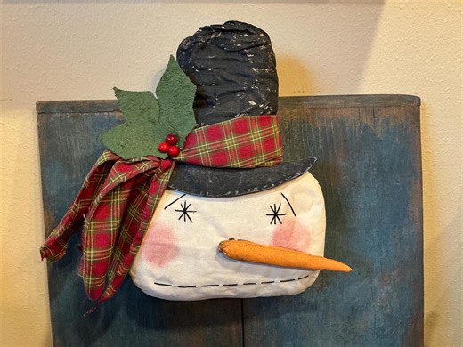 Primitive Snowman Wall Hanging With Plaid Scarf - Etsy