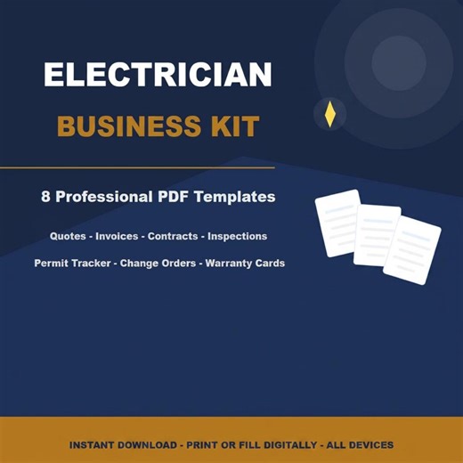 Electrician Business Kit | 8 PDF Templates | Electrical Invoice Contract Permit Tracker Inspection Checklist