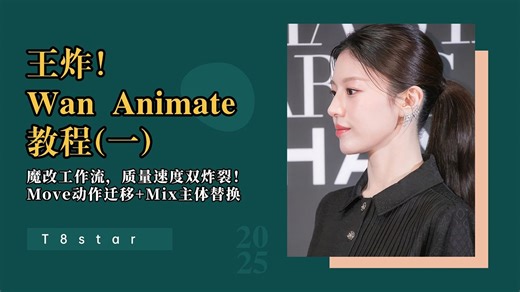 Ai动画147-王炸！Wan Animate教程(一)，超强魔改工作流，质量速度双炸裂！ Move视频动作迁移 Mix视频主体替换-T8 Comfyui