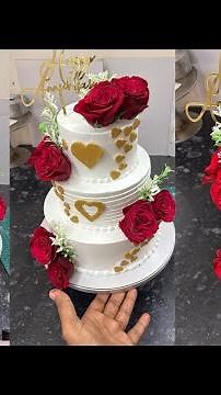 3 tier anniversary cake \\ how to make 3 tier wedding anniversary cake #eggless