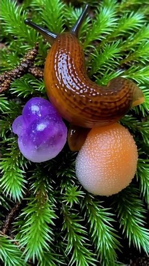 The Mystery of the Moss: Slug Crawls Past Glowing Violet & Peach Orbs | #Macro