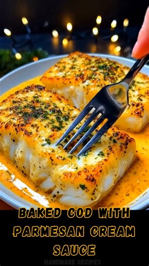 Baked Cod with Parmesan Cream Sauce 🐟🧀✨ Protein number: 23g | Protein: 23g Flaky, tender cod baked to golden perfection and drenched in a silky Parmesan cream sauce—rich, buttery, and absolutely irresistible. Just like the stunning, perfectly browned fillets in your photo! 🤤🔥 📝 Ingredients: ✦ Cod fillets (2 pieces, ~6 oz each) 🐟 ✦ Butter (2 tbsp) 🧈 ✦ Garlic (2 cloves, minced) 🧄 ✦ Heavy cream or half-and-half (1/2 cup) 🥛 ✦ Grated Parmesan (1/3 cup) 🧀 ✦ Smoked paprika (1/2 tsp) 🌶️ ✦ Lem