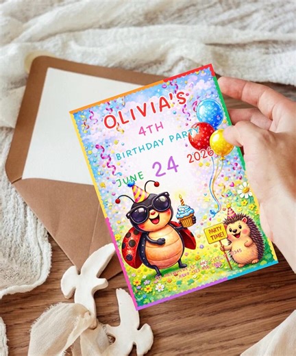 Ladybug Birthday Invitation Cute Garden Party Theme for Kids Floral Personalized Invite for Boys and Girl’s Ladybug Birthday Celebration - Etsy