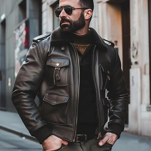 Men Genuine Leather Bomber Jacket: Handmade Aviator Flight Coat With Shearling - Etsy