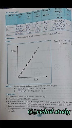 Class 12 Physics practical experiment no.7 CURRENT SENSITIVITY