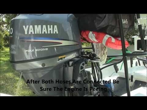 Flushing Yamaha, Mercury, Honda, Evinrude Outboard Boat Engine the correct way using two hoses