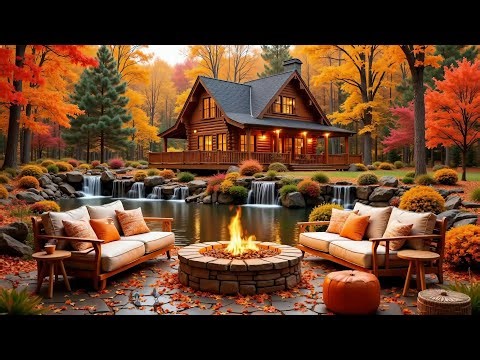 Cozy Autumn Cabin Ambience in the Woods 🍂 Piano Music & Fireplace Sounds for Study & Stress Relief