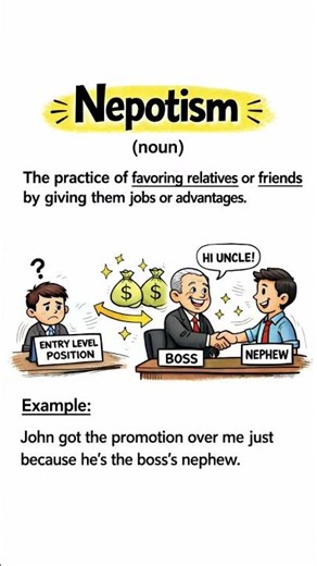 🔥 Nepotism Explained: Meaning, Example 🤔📚#Nepotism #WordMeaning #LearnEnglish #Vocabulary #Education