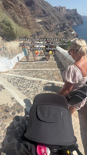 The moment when 6 donkeys galloped towards us 🥵😰 never again lol. #travellingwithkids #travellingwithbaby #travellingwithtoddlers #santorinidonkey #santorinisteps #mumsoftiktok #toddlersoftiktok