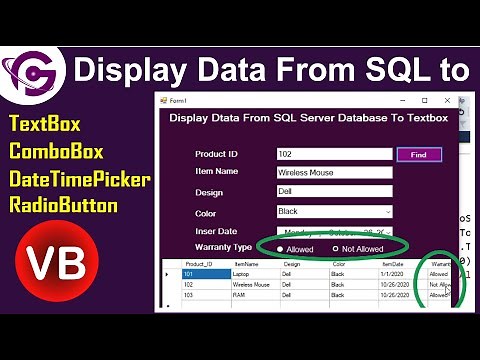 How To Get Data From SQL Database To TextBox ComboBox RadioButton Directly In VB | ProgrammingGeek