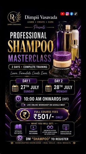 Professional Shampoo Masterclass | Learn Shampoo Base, Shampoo Bar & Direct Shampoo | +9172010 11155