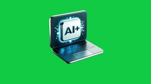 Download laptop with AI technology floating with green screen background 3D looping animation for free