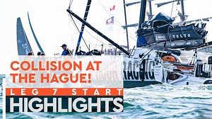 The Grand Finale of The Ocean Race is officially underway as the sailors departed The Hague and embarked on their journey to Genova earlier today. Team Holcim-PRB who crossed the leaving gate first and are now leading the way towards the Mediterranean in Leg 7, and a serious collision between 11th Hour Racing Team and GUYOT environnement - Team Europe left both boats with serious damage. | The Ocean Race