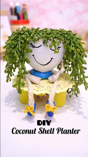 DIY Coconut Shell Planter with Glue Plants | Best Out of Waste #diy #coconutshell #glueguncraft