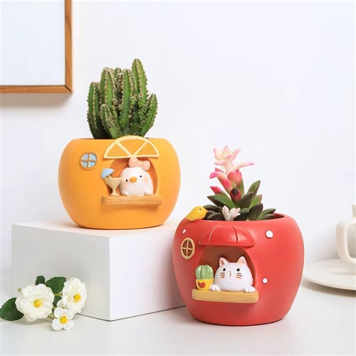 Cute Fruits Flower Pot, Mini Resin Succulent - Cactus Pots, Fairy Garden Figurine Decor, Cartoon Plant Pot Gift for Home & Desk - Etsy