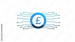 Pound sterling digital currency tech reveal flat logo animation