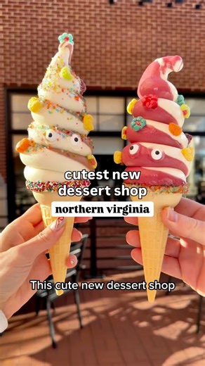 NoVa Nomz on Instagram: "The cutest new dessert shop in Northern Virginia! From googly eye ice cream cones to the only croissant taiyaki on the East Coast, this local, family-owned dessert shop is easily serving some of the best desserts in the area. We loved their Dubai chocolate sundae loaded with kataifi and pistachio sauce and their unique affogato crunch. Plus they rotate their desserts frequently so you’ll always have something new to try. Pro tip to get their guava filled croyaki too! 🍦 