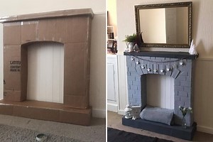 Savvy DIY fan who couldn’t afford a real fireplace makes one out of cardboard