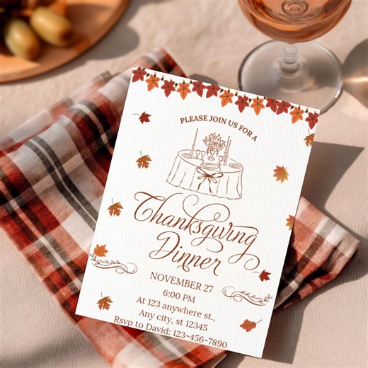 Thanksgiving Dinner Invitation, Autumn Gathering Evite (canva Template) - Etsy