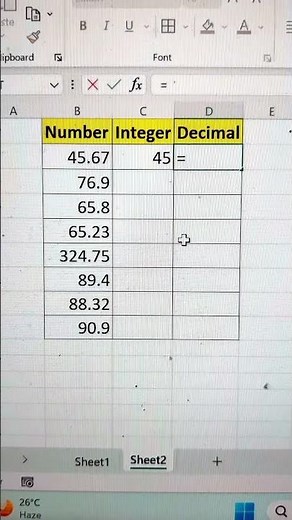 Excel Trick ‼️ Separate Integer & Decimal Part From Numbers🔥 #exceltips #msexcel #learning #bytetech