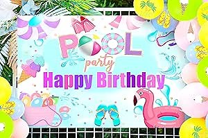 21 PCS Pink Pool Party Backdrop 72x43inch Pool Party Decoration Girl Splish Splash Party balloon Swimming Pool Party Decoration Pool Party Supplies Beach Party Backdrop Beach Party Decoration