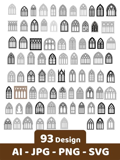 Gothic Arch Window SVG Bundle, Cathedral Style Frame Clipart, Vintage Church Design Cut File, PNG AI Clip Art (digital Download) - Etsy