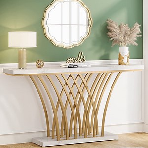Tribesigns 59 inch Gold Console Table, Modern Entryway Table for Hallway, White
