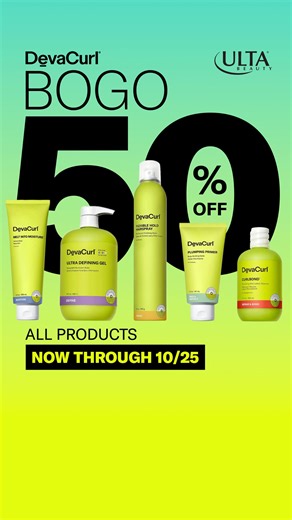 Don't let BOGO 50% off slip by!  Get two DevaCurl® products for the price of one at Ulta Beauty now through 10/25. Shop now! | DevaCurl | Facebook
