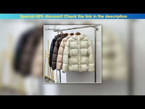 Editor’s Choice Schinteon Women Belted Down Jacket with Hood Autumn Winter Warm Thick Outwear White