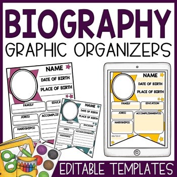 Biography Graphic Organizer Pennants | Editable Writing Templates | Worksheets