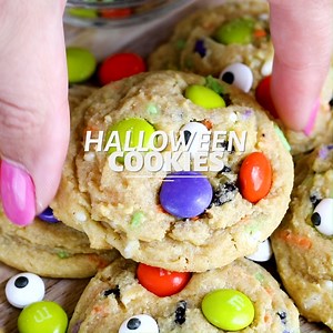 3.8K views · 40 reactions | Halloween Cookies are an easy pudding cookie recipe with Halloween sprinkles and candy! These chocolate chip cookies are all dressed up for Halloween! Recipe: https://www.crazyforcrust.com/halloween-cookies/ | CrazyforCrust | Facebook