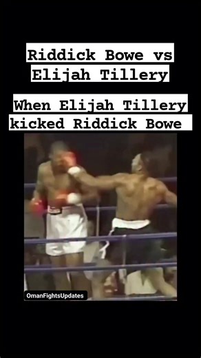 Oman Fights Updates on Instagram: "The Riddick Bowe vs. Elijah Tillery fight in 1991 was a chaotic event, ending with Bowe winning by disqualification (DQ) in the first fight after Tillery kicked him following a post-bell brawl, leading to an immediate rematch where Bowe knocked Tillery out in the fourth round for a decisive victory, settling their feud. #boxinghistory #boxing #boxeo"