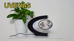 UVEHAS Levitating Photo Frame with LED Colorful Lights Magnetic Levitation Floating Rotating Picture Frame Display Stand Night Light for Home Office Desk Decoration Wedding Gift, C Shape