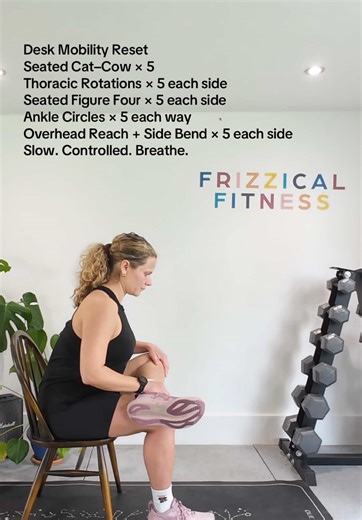 Desk mobility. Do this throughout your working day… not just when you’re already stiff. 5 moves. 2–3 minutes. Zero excuses. If you sit for hours and then wonder why your back aches… this is why. Move your spine. Move your hips. Move your ankles. Save this and actually use it tomorrow. #Des#DeskMobilityf#OfficeWorkoutb#MobilityRoutiner#WorkdayResetveMoreDaily