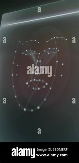Facial recognition technology displaying a 3D facial mesh structure Stock Video Footage - Alamy