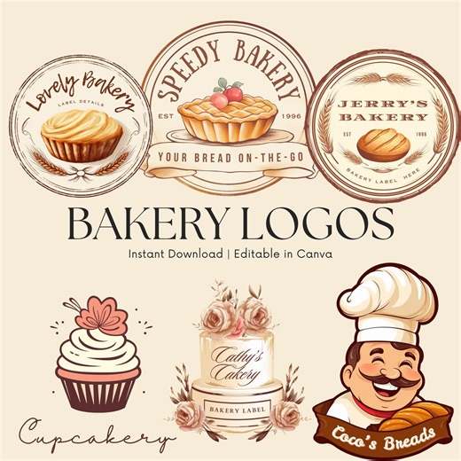Editable Bakery Logo Templates: Canva Branding Kit (digital Download) - Etsy