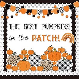 Haooryx Fall Pumpkin Bulletin Board Decorations Set Classroom Wall Supplies | 154Pcs Autumn Pumpkin Patch Thanksgiving Paper Cutouts Bulletin Board Decorations Set Fall Classr Blackboard Whiteboard Decor