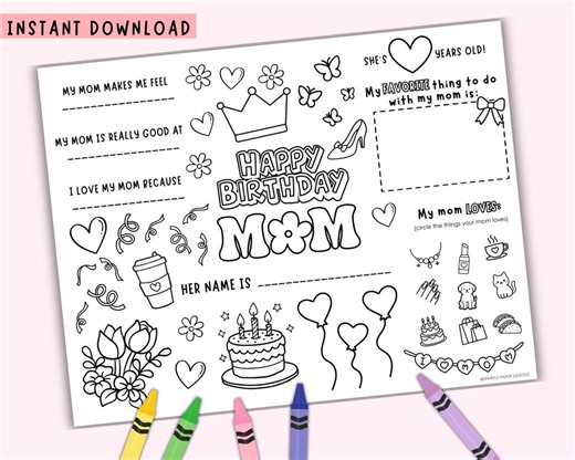 Mom Birthday Coloring Page | Kids Coloring Gift for Mom's Birthday | All About Mom | PDF Printable - Etsy Canada