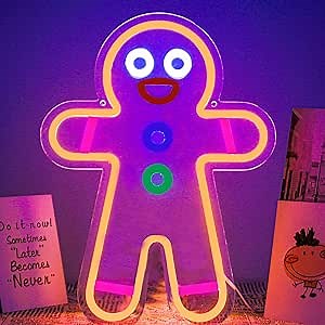 Gingerbread Man Neon Sign LED Neon Signs for Wall Decor Handmade Artistic Neon Lights USB Powered Suitable for Christmas Gifts, Girls Room Decorations, Birthday Parties, Club Ambiance Signs