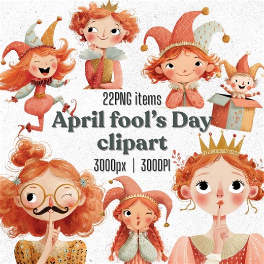 April Fools’ Day Clipart PNG – Retro Pastel Watercolor Digital Sticker Set 300DPI - Etsy