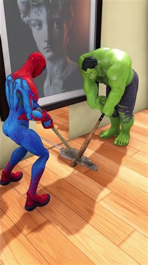 ▶️ Funny : Spiderman vs Hulk vs Spidergirl clean up their house and an unexpected ending 😂🏠✨