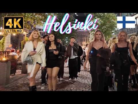 HELSINKI Nightlife Midnight Walking Tour - Finland 4K