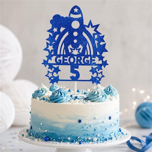 Personalized Rocket Cake Topper | Space Theme Birthday Decor | Custom Name Age Sign | Sparkly Rocket Ship | Stars & Galaxy | Various Colours - Etsy