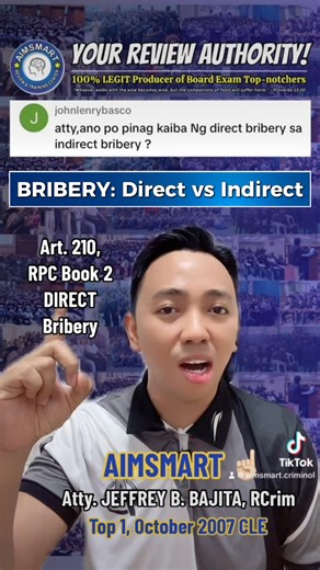 DIRECT BRIBERY vs INDIRECT BRIBERY☝🏻 Sample lang ito buddy. Kung gusto mo ng ganito ka - SOLID na turo sa lahat ng subjects, sa AIMSMART mo lang ito mararanasan.📘 Enrollment for BEST, 600 TIPS, Final Coaching and Huling Putok is until October 20 only.💦 #Criminology #boardexams #review #Aimsmart #ProvenAndTested | Aimsmart Review & Training Center