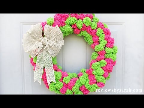 How to Make an Easy Pom Pom Wreath Beginners - DIY Fun Crafts Using Red Heart Pomp a Doodle Yarn