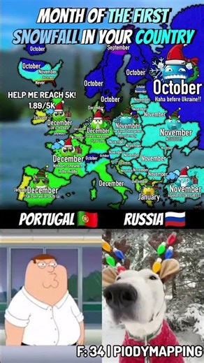 Month Of The First Snowfall In Your Country 🎄 #mapping #map #shorts #popular #fyp