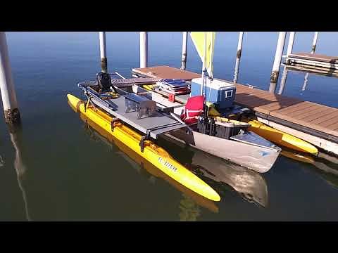Expandacraft Outrigger Kit on a Canoe for Camping and Sailing.